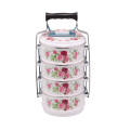 (LONGFEI) Home Use Malaysian Style 4 Layers Enamel Decal Food Carrier